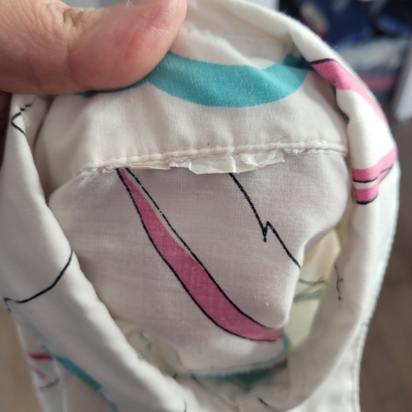 Vintage 80s white button down shirt with pink and blue flowers large - Picture 10 of 12